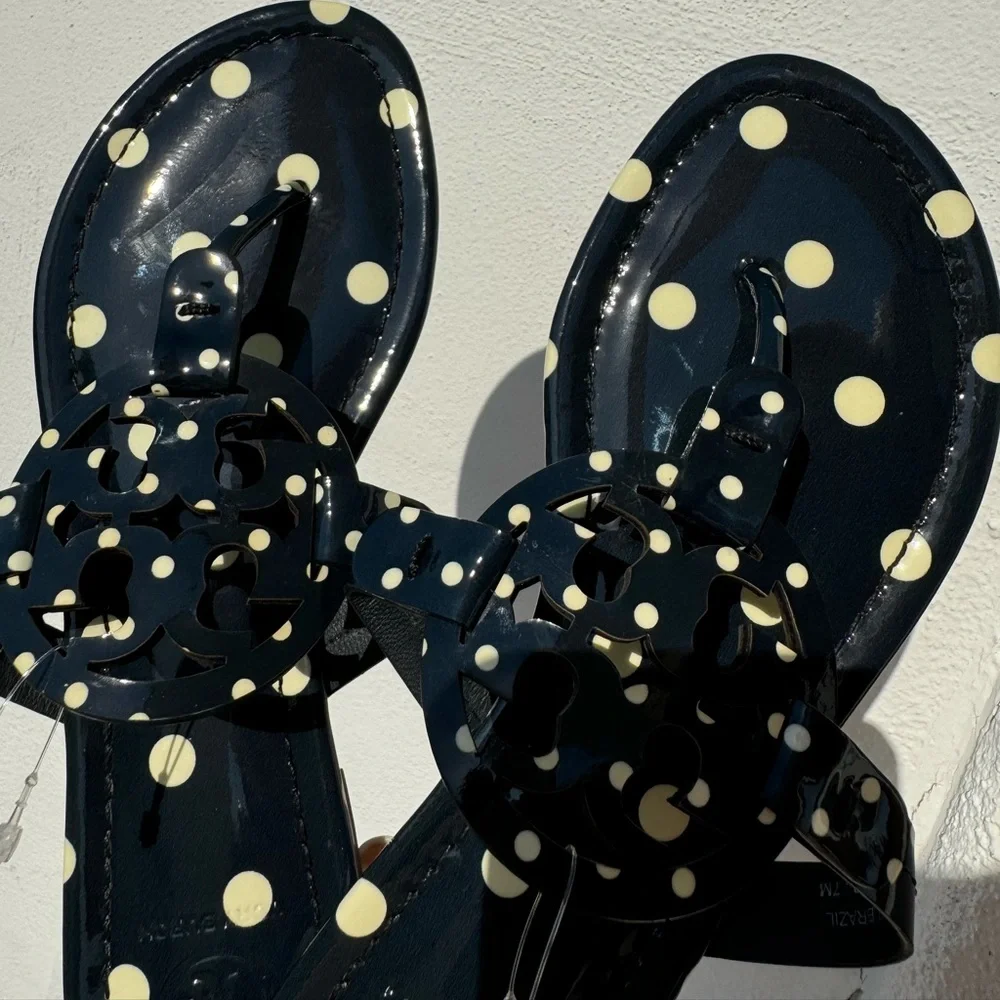 Tory Burch Miller Sandals Patent Leather Navy Classic